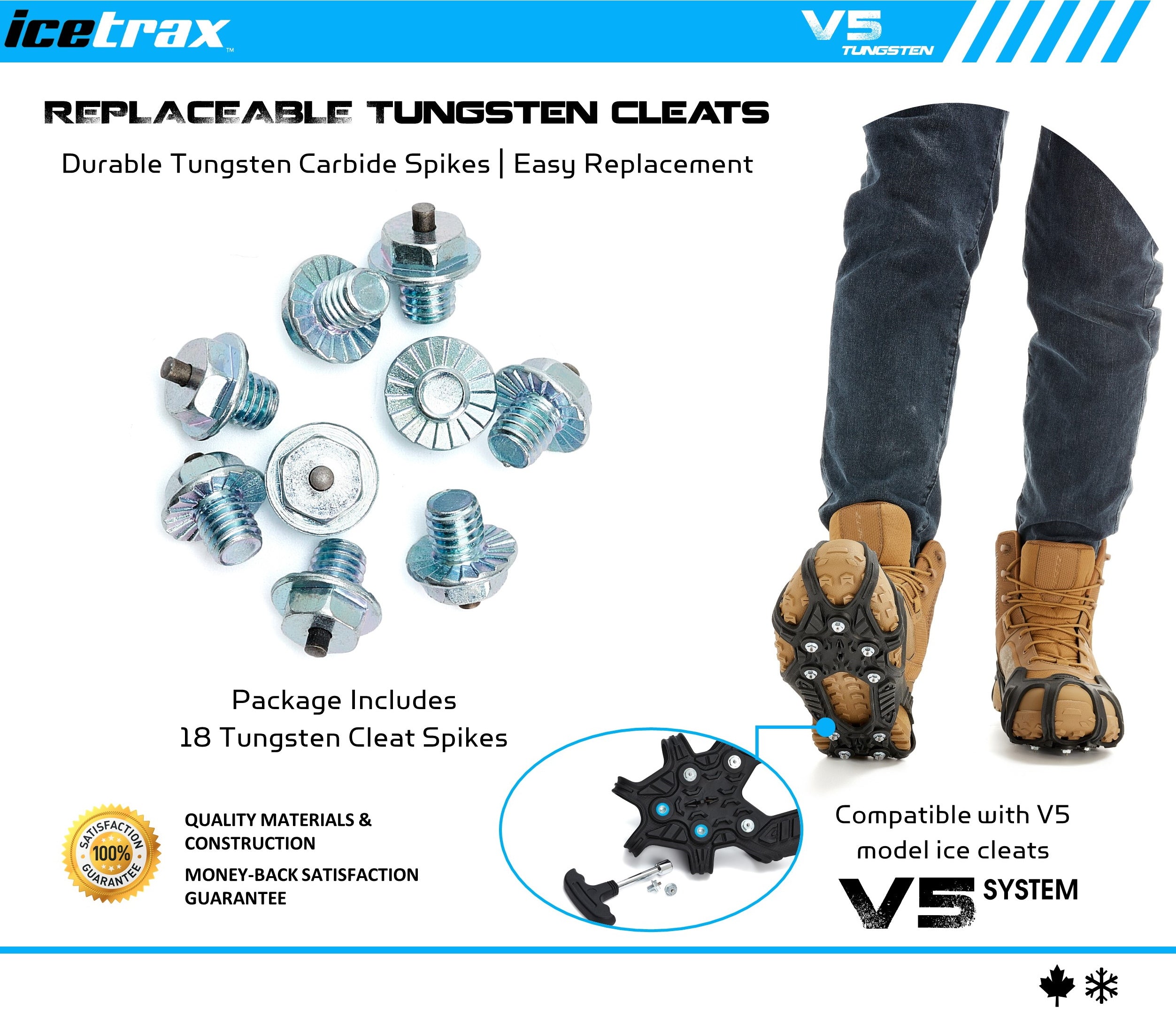 Pointes de remplacement en tungstène ICETRAX pour crampons à glace V5