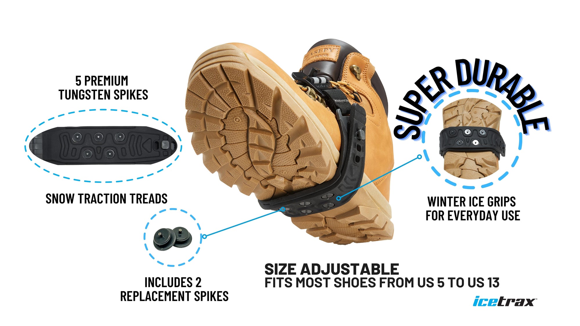 ICETRAX Pro HEX Grip Winter Ice Cleats for Shoes and Boots - Ice