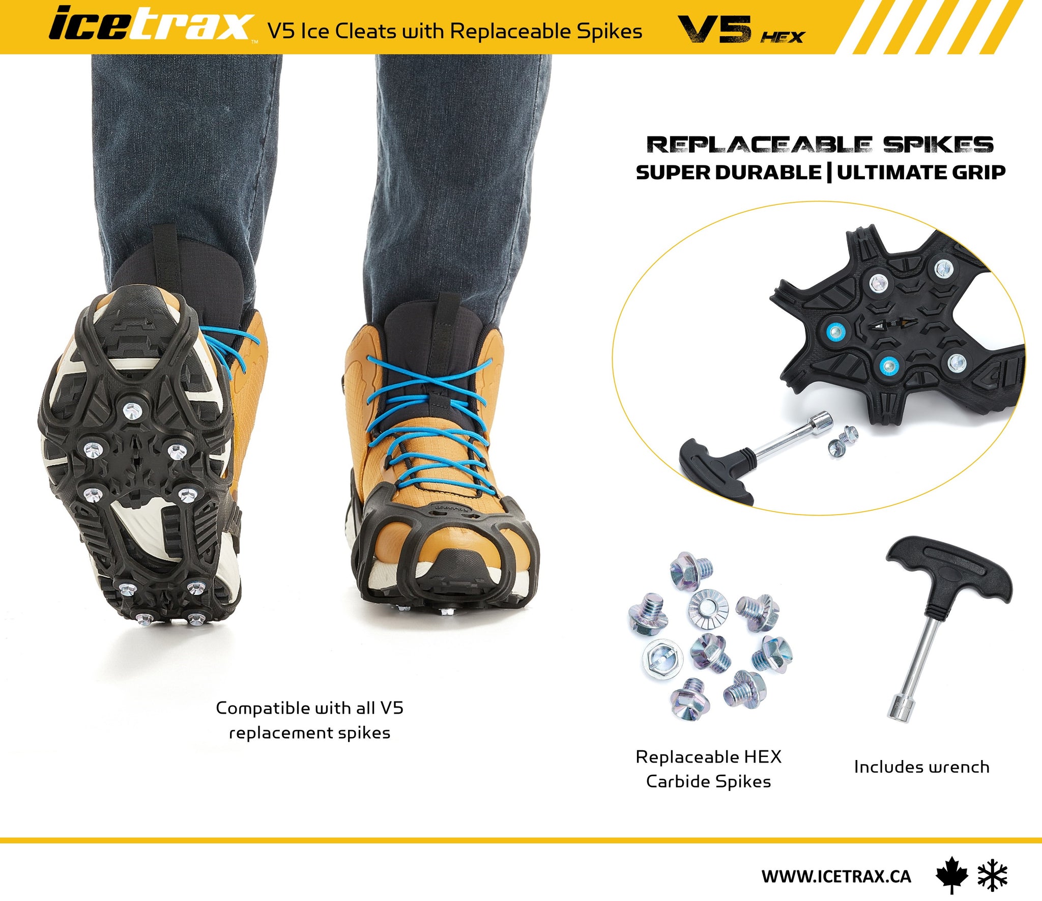 ICETRAX Pro HEX Grip Winter Ice Cleats for Shoes and Boots - Ice